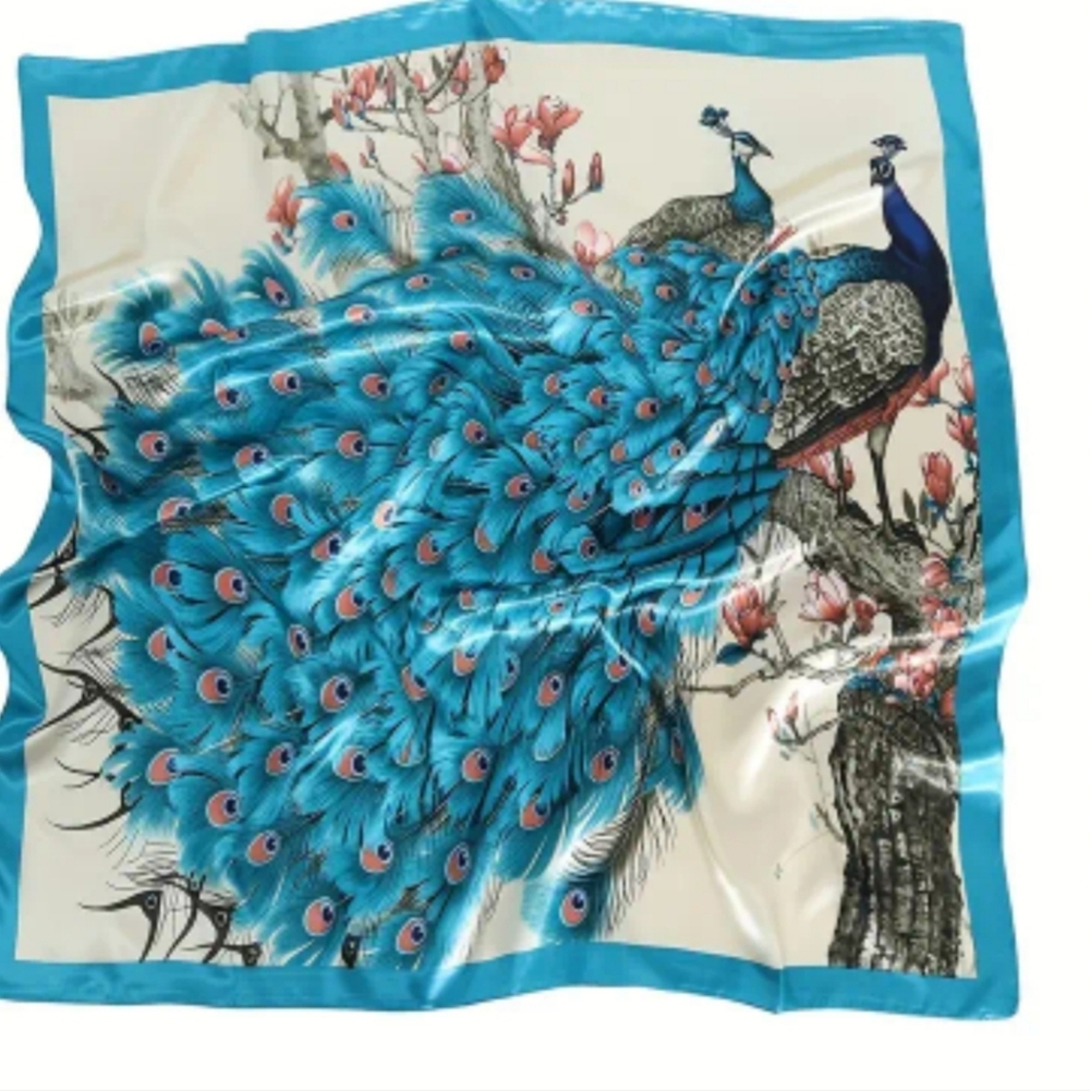 Peacock Scarf Square Scarf for Women - Animal Pattern Peacock - Picture 5 of 8